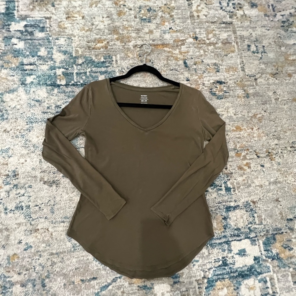 V-neck long Jersey relaxed sleeve shirt - XS